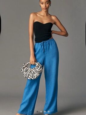 Anthropologie Maeve Wide-Leg Line Drawstring Pants in Blue